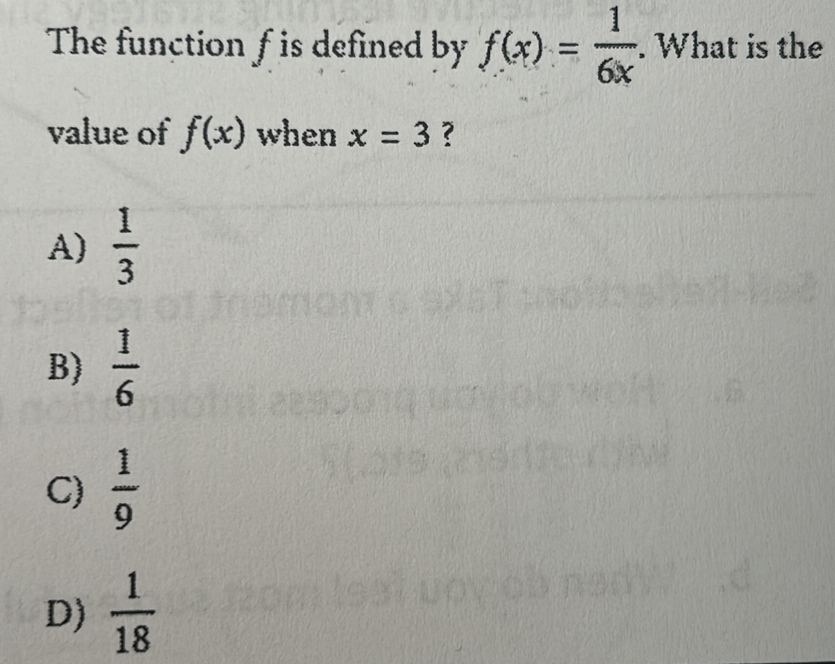 Solved: The function f is defined by f(x)= 1/6x . What is the value of ...