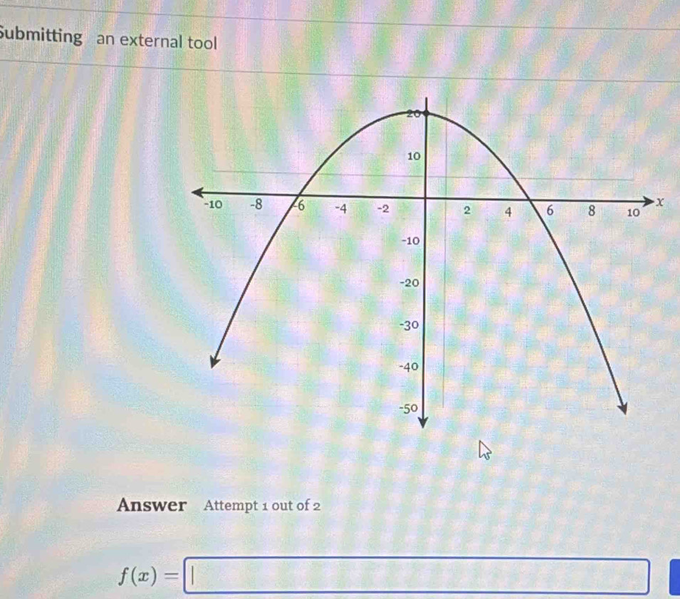 Submitting an external tool 
Answer Attempt 1 out of 2
f(x)=□