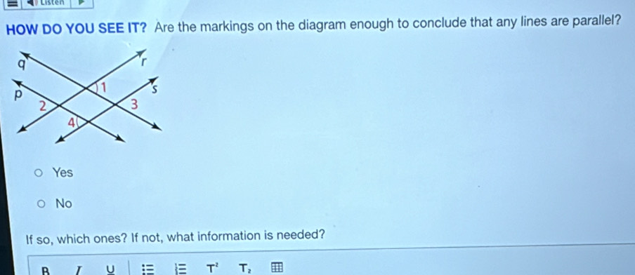 Solved: Listen HOW DO YOU SEE IT? Are the markings on the diagram ...
