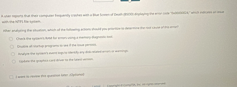 Solved: A user reports that their computer frequently crashes with a ...
