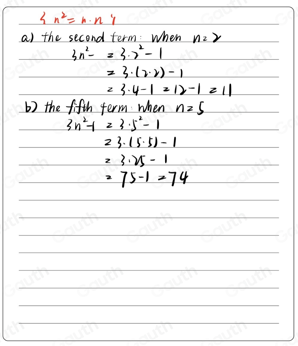 Solved: The nth term of a sequence is 3n^2-1 a) Find the second term of ...