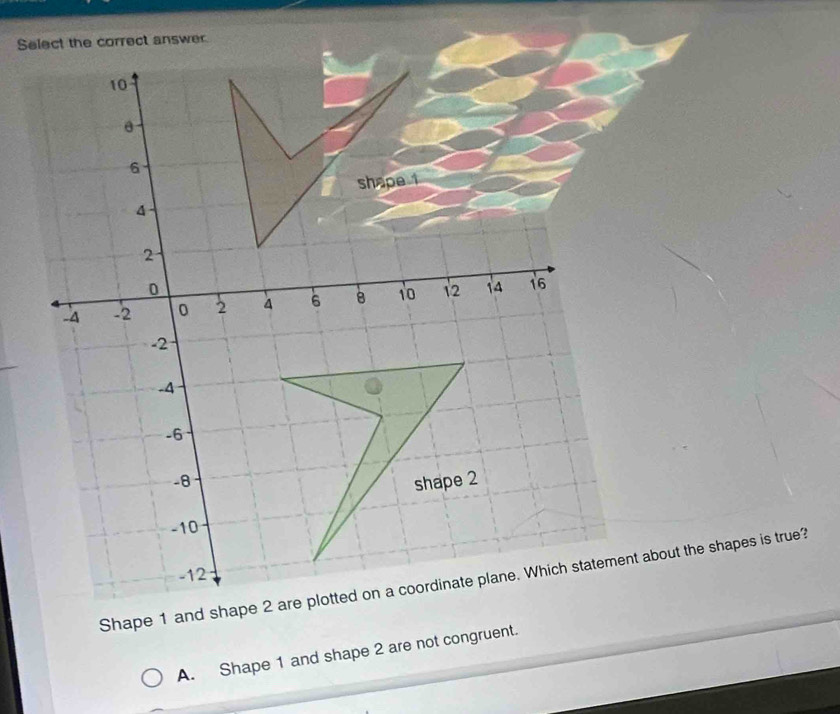 A. Shape 1 and shape 2 are not congruent.