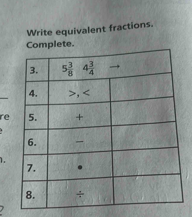 Write equivalent fractions.
re
 
1.