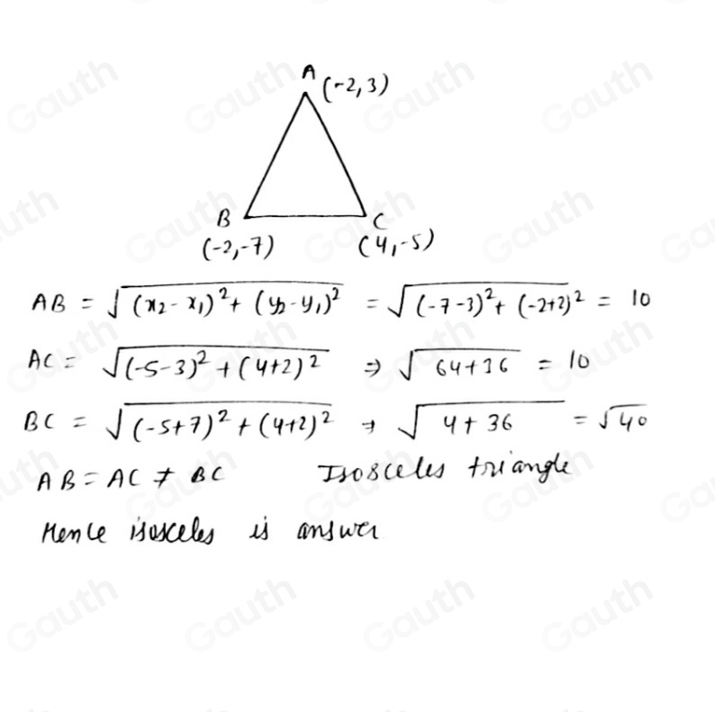 Solved: Which type of triangle can be drawn using the points (-2,3 ...