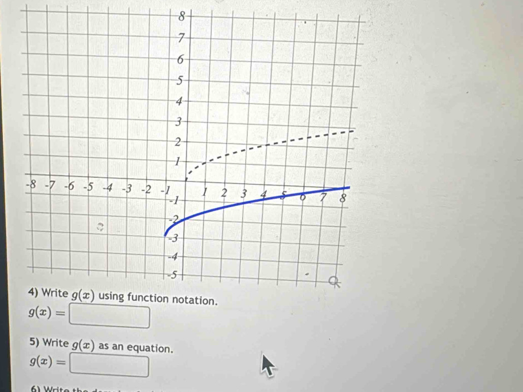 8
g(x)=
5) Write g(x) as an equation.
g(x)=
6) Write