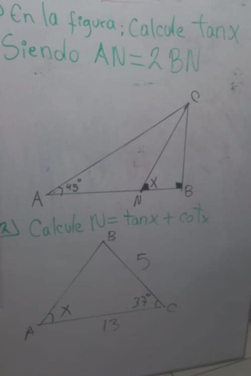 En la figura; calcule fanx
Siendo AN=2BN
N=tan x+cot x