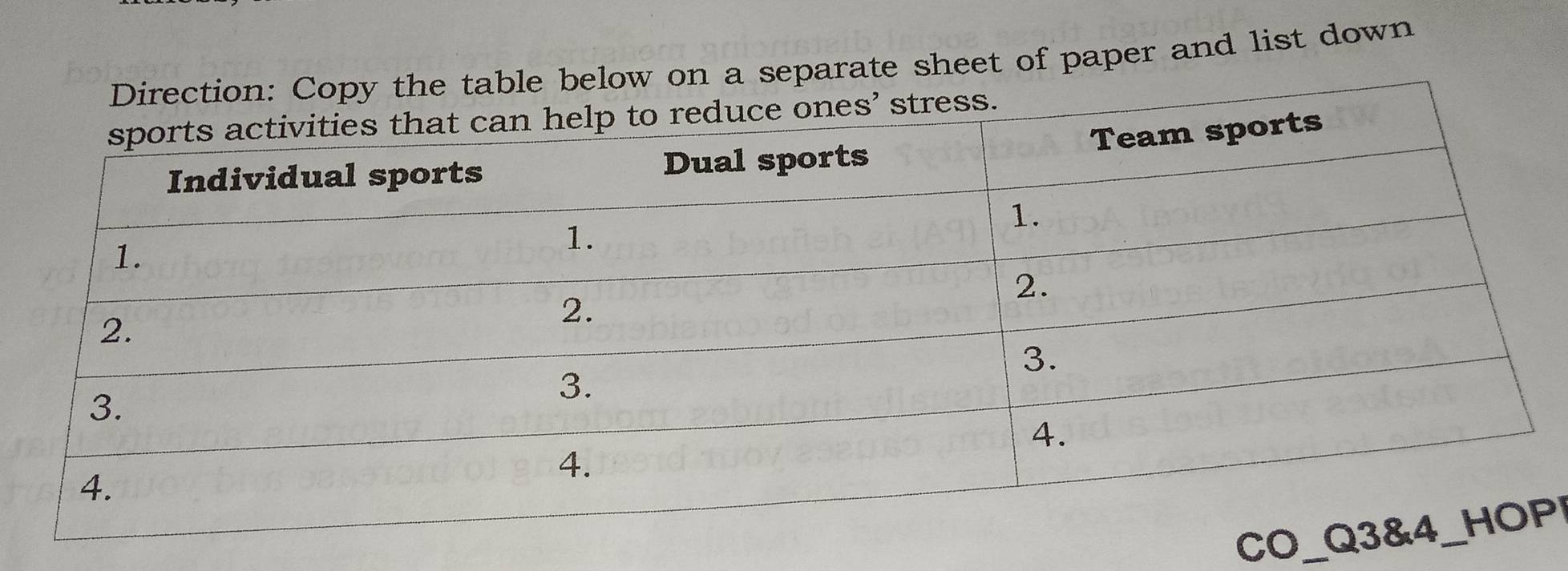 eparate sheet of paper and list down 
COP