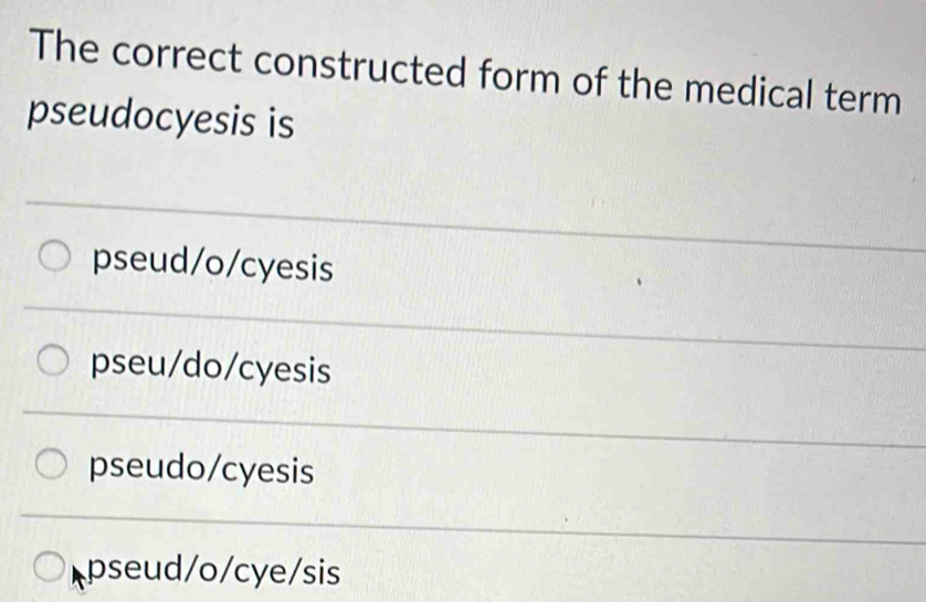Solved: The correct constructed form of the medical term pseudocyesis ...