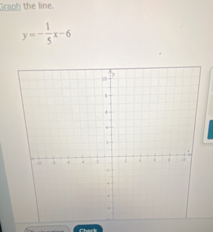 Graph the line.
y=- 1/5 x-6
Chock