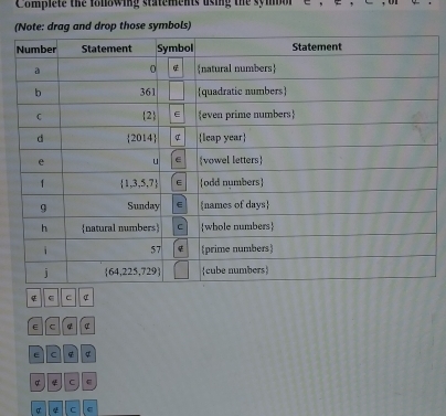 Complete the fonowing statements using the symbol 
those symbols)
C
E C ự
E C 4
C
4 C C