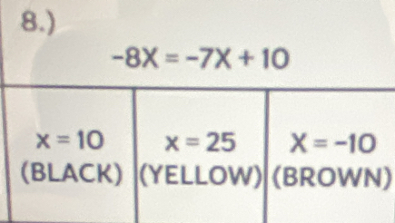 8.)
-8X=-7X+10
)