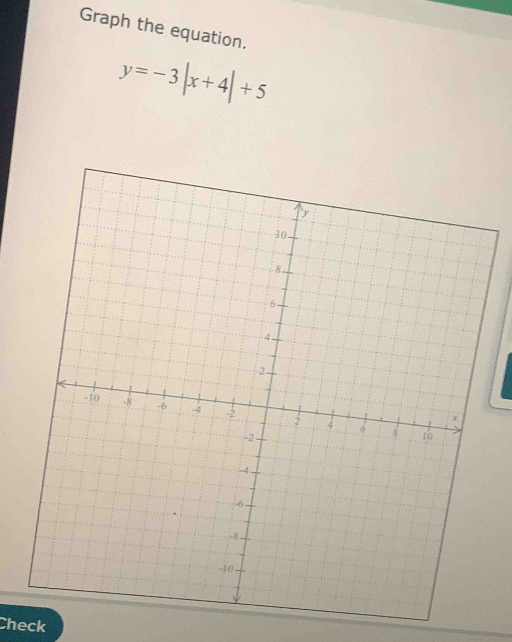 Graph the equation.
y=-3|x+4|+5
Check