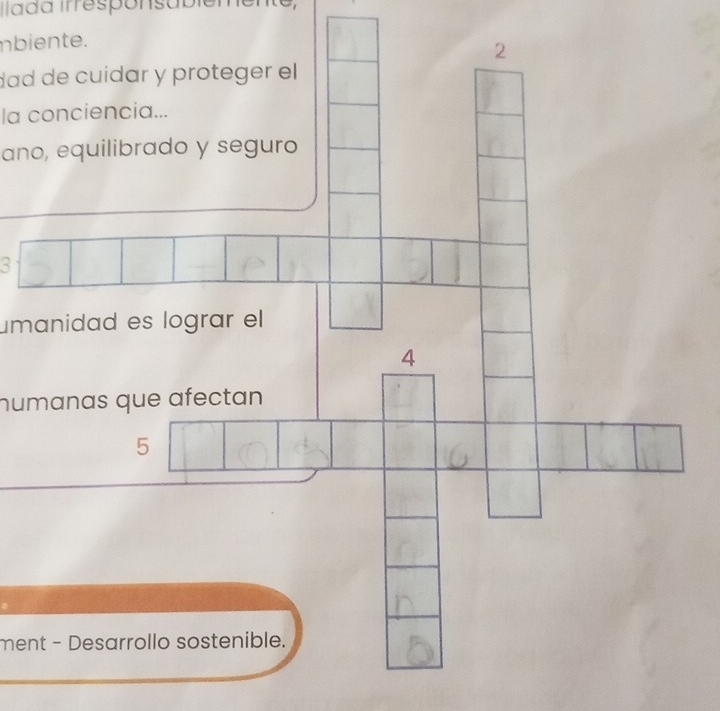 Ilada Irresponsabiemente 
biente. 
dad de cuídar y proteger el 
la conciencia... 
ano, equilibrado y seguro 
3 
umanidad es lograr el 
numanas que afectan 
ment - Desarrollo sostenible.