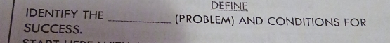 DEFINE 
IDENTIFY THE _(PROBLEM) AND CONDITIONS FOR 
SUCCESS.