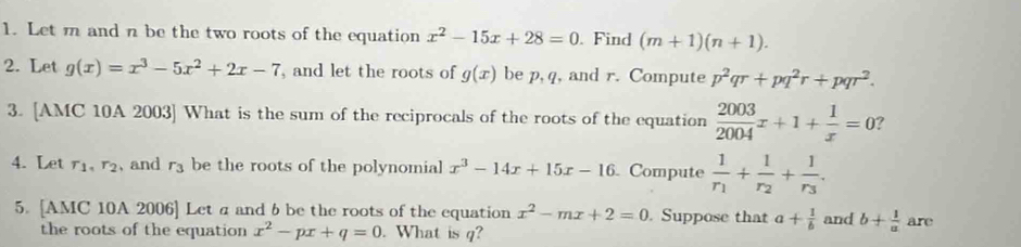 Solved: Let m and n be the two roots of the equation x^2-15x+28=0. Find ...