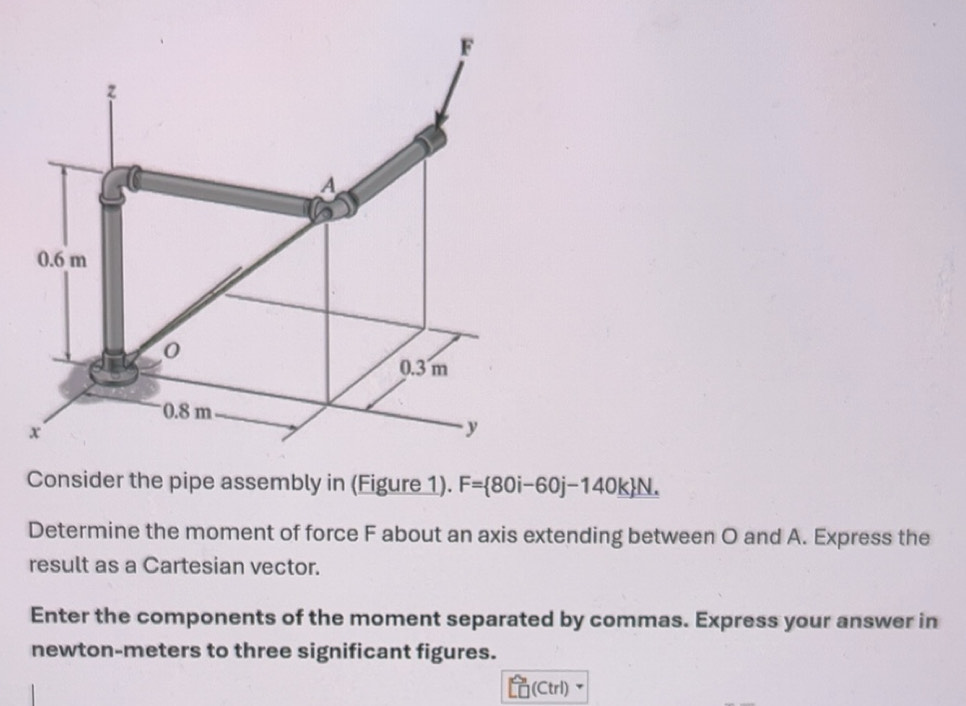Solved: F z A 0.6 m 0.3 m 0.8 m x y Consider the pipe assembly in ...
