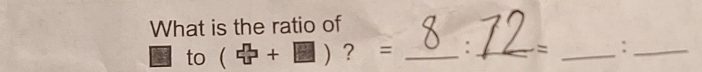 What is the ratio of 
to (5^(□)+□ ) ? = _:_ = _:_