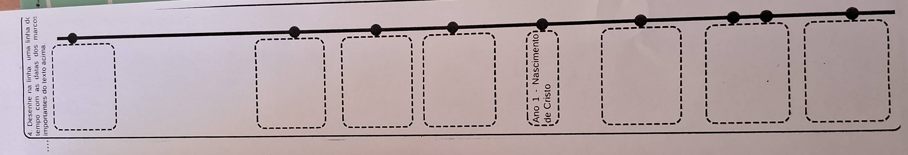 Desenhe na linha uma linha d 
tempo com as datas dos marcos 
importantes do texto acima 
Ano 1 - Nascimento 
de Cristo