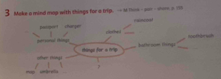 Make a mind map with things for a trip. → M Think - pair - share p 155