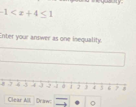 mequality.
-1
Enter your answer as one inequality.
-8
Clear All Draw: