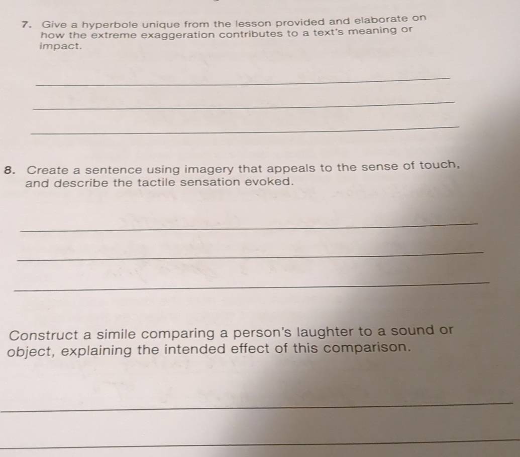 Solved: Give a hyperbole unique from the lesson provided and elaborate ...