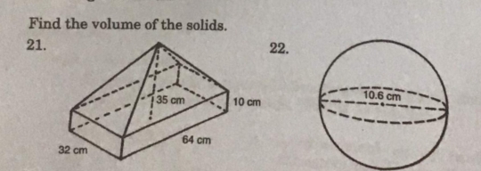 Find the volume of the solids. 
212.