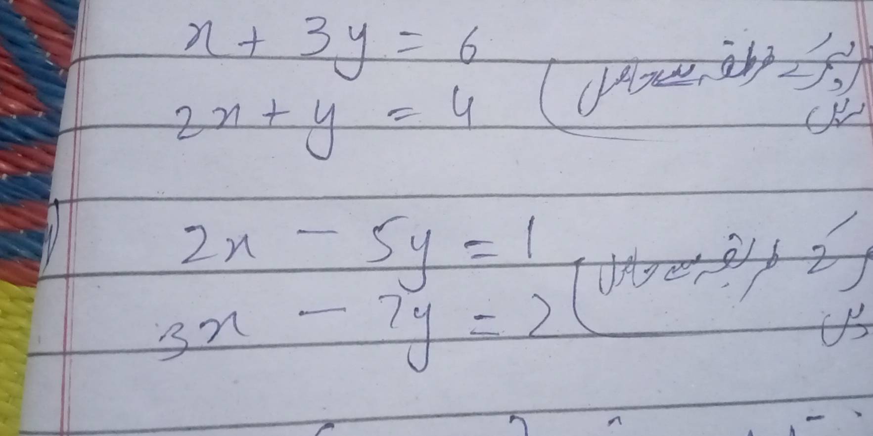 x+3y=6
2x+y=4
2x-5y=1
3x-7y=2 i