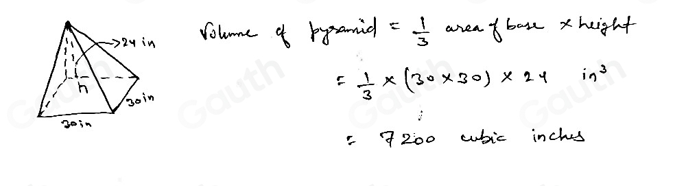 Solved: A square pyramid is shown below. What is the volume, in cubic ...