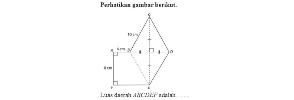 Perhatikan gambar berikut. 
Luas daerah ABCDEF adalah . . . .