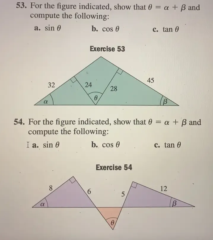 Solved: For the figure indicated, show that θ =alpha +beta and compute ...