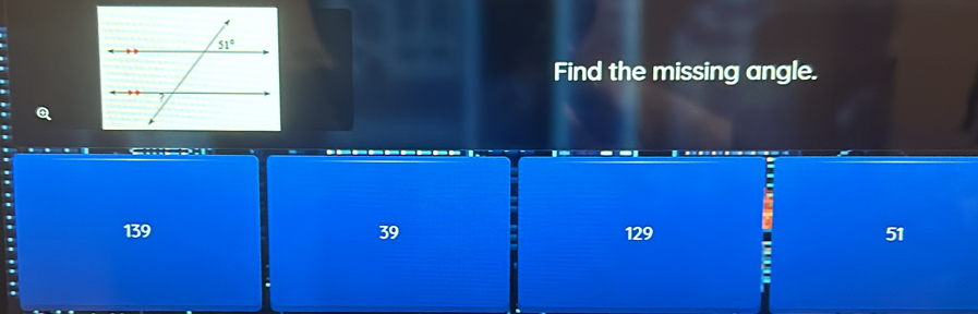 Find the missing angle.
139 39 129 51