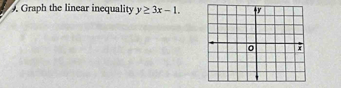 Graph the linear inequality y≥ 3x-1.