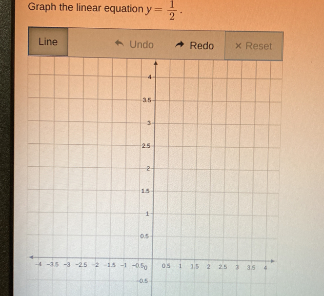 Graph the linear equation y= 1/2 .