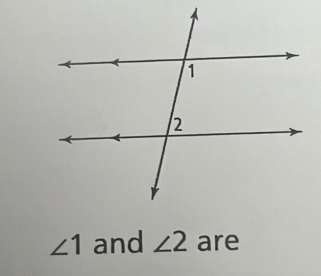 ∠ 1 and ∠ 2 are