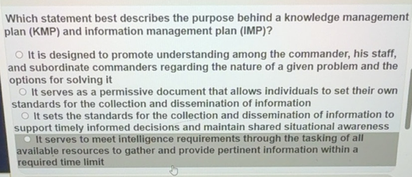 Solved: Which statement best describes the purpose behind a knowledge ...