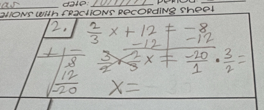 date:_ 
ations with fractions recording sheet