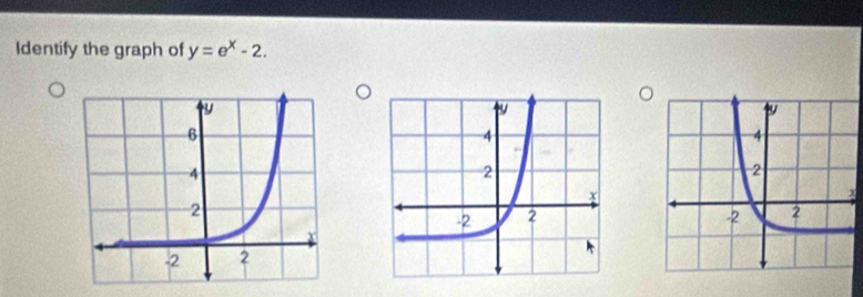 Identify the graph of y=e^x-2.