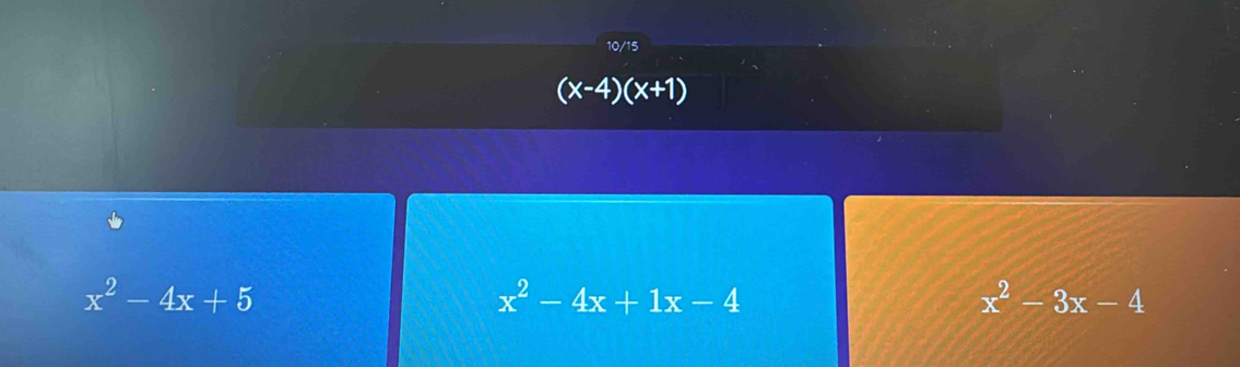 (x-4)(x+1)
x^2-4x+5
x^2-4x+1x-4
x^2-3x-4