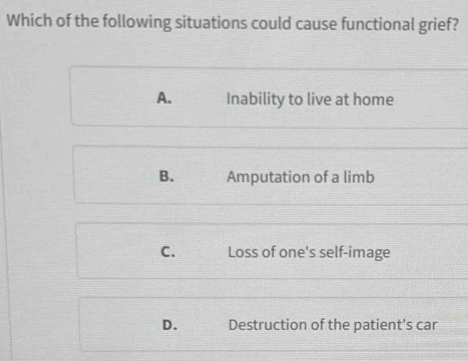 Solved: Which of the following situations could cause functional grief ...