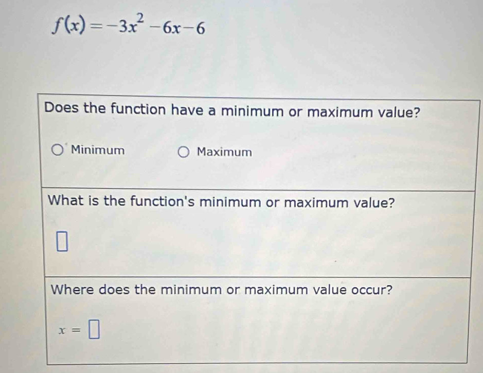 f(x)=-3x^2-6x-6