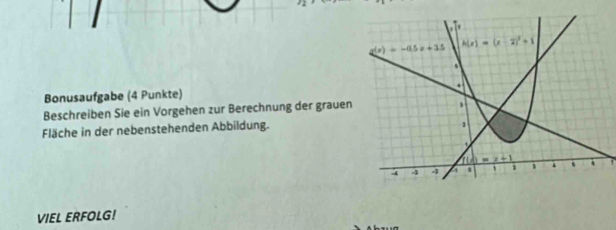 Bonusaufgabe (4 Punkte) 
Beschreiben Sie ein Vorgehen zur Berechnung der grauen
Fläche in der nebenstehenden Abbildung.
VIEL ERFOLG!