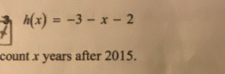 h(x)=-3-x-2
count x years after 2015.