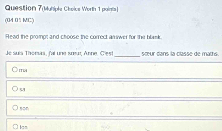 Solved: Question 7(Multiple Choice Worth 1 points) (04.01 MC) Read the ...