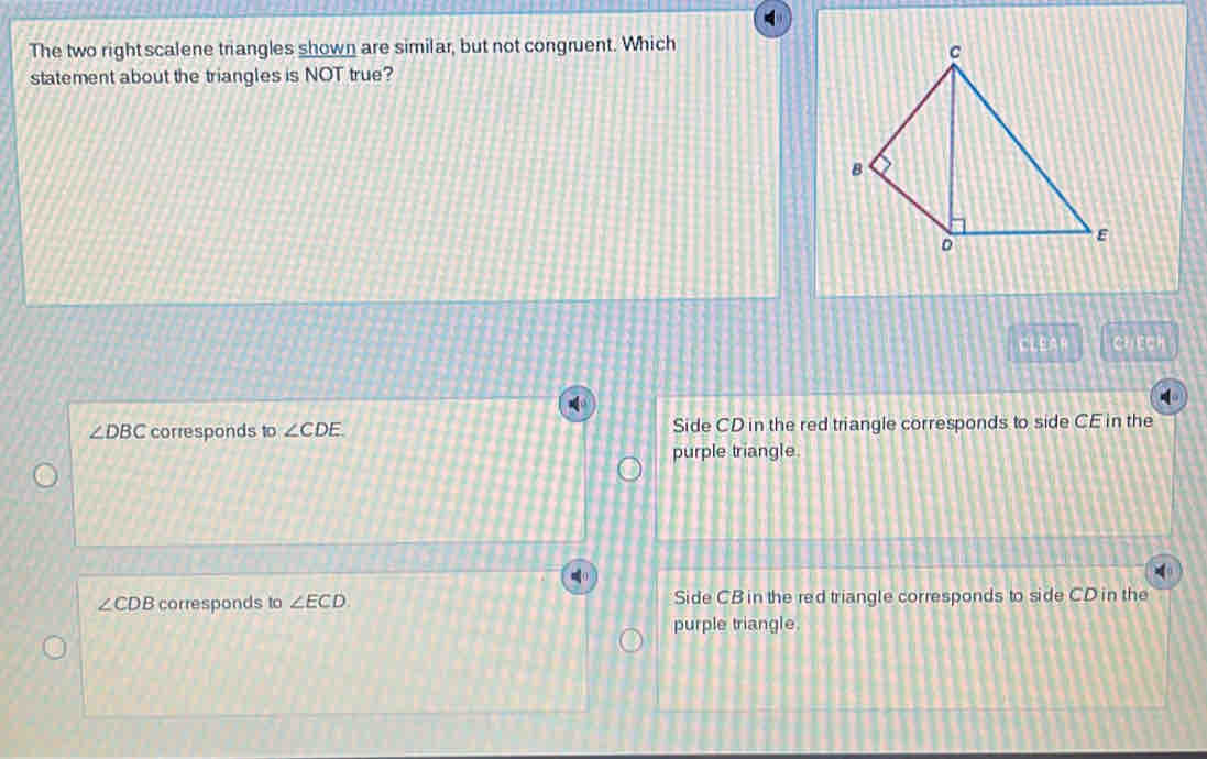 Solved: The two right scalene triangles shown are similar, but not ...
