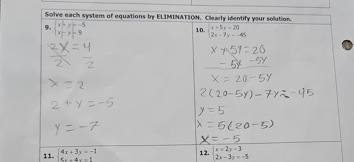 beginarrayl 4x+3y=-1 5x+4y=1endarray.