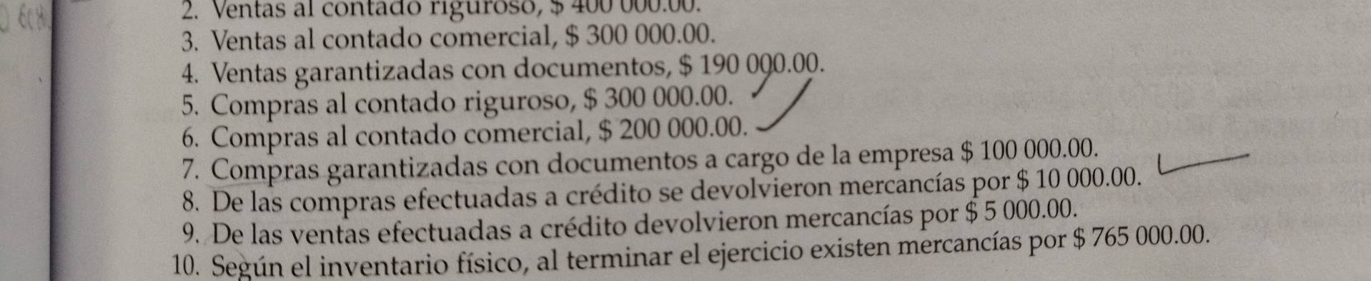 Resuelto:Ventas al contado riguroso, $ 400 000.00. 3. Ventas al contado ...