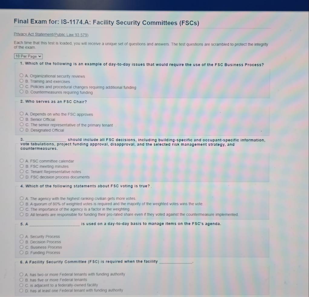 Solved: Final Exam for: IS-1174.A: Facility Security Committees (FSCs ...