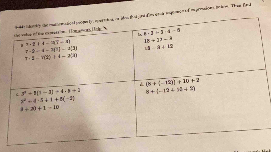 ach sequence of expressions below. Then find