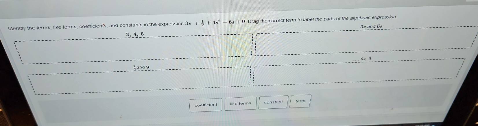 constants in the expressior the correct term to label the parts algebraic expression