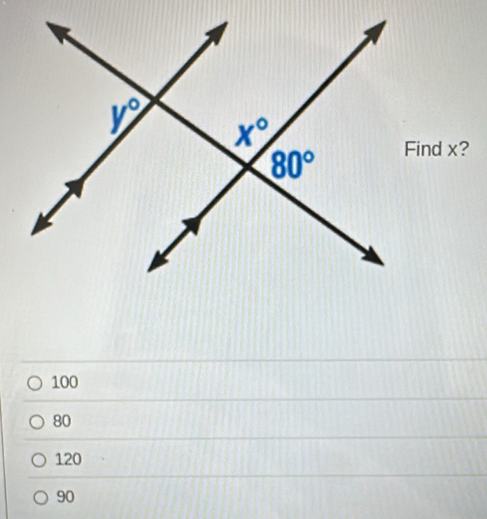 Find x?
100
80
120
90